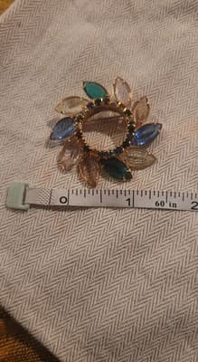 Vintage Rhinestone Wreath Brooch Blue Green Navette Stones Gold Tone Julianna... - Thumbnail 2