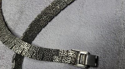 Vintage Reversible Silvertone Textured Flat Necklace Hammered Design Brutalist - Thumbnail 12