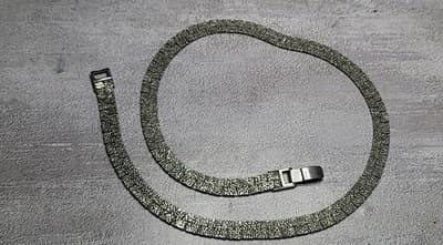 Vintage Reversible Silvertone Textured Flat Necklace Hammered Design Brutalist - Thumbnail 2