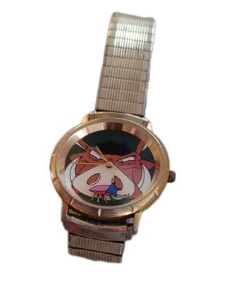 Vintage Disney Lion King Pumba Watch Gold Tone Stretch Band - Thumbnail 2