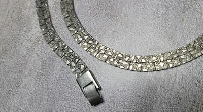 Vintage Reversible Silvertone Textured Flat Necklace Hammered Design Brutalist - Thumbnail 9