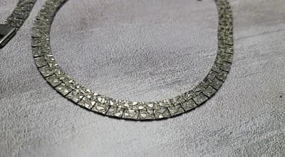 Vintage Reversible Silvertone Textured Flat Necklace Hammered Design Brutalist - Thumbnail 11