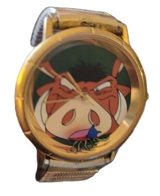 Vintage Disney Lion King Pumba Watch Gold Tone Stretch Band - Thumbnail 4