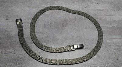 Vintage Reversible Silvertone Textured Flat Necklace Hammered Design Brutalist - Thumbnail 6