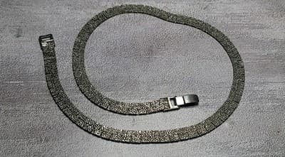 Vintage Reversible Silvertone Textured Flat Necklace Hammered Design Brutalist - Thumbnail 7