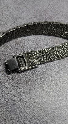 Vintage Reversible Silvertone Textured Flat Necklace Hammered Design Brutalist - Thumbnail 5
