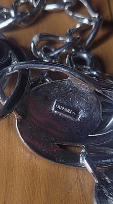 Vintage Trifari Silver-Tone Black Enamel Statement Necklace – Modernist Design - Thumbnail 2