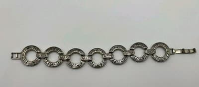 Brighton Central Park Circle Scrollwork Link Bracelet Retired Silvertone Ornate - Image 1