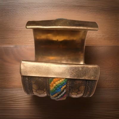 Vintage Bohemian Brass Cuff Bracelet Rainbow Thread Wrap Tribal Boho - Thumbnail 3