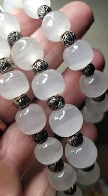 Natural White Satin Spar Selenite Nugget Bead Necklace Metal Spacers - Thumbnail 9