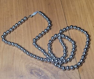 Vintage Silver Classic Round Bead Signed Napier Necklace 24" - Thumbnail 2