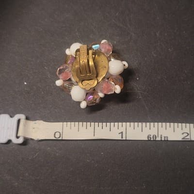 Vintage West Germany Pink Crystal & White Glass Bead Cluster Clip-On Earrings - Thumbnail 4