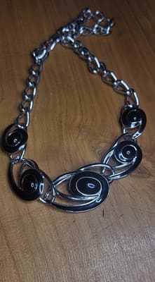 Vintage Trifari Silver-Tone Black Enamel Statement Necklace – Modernist Design - Image 1