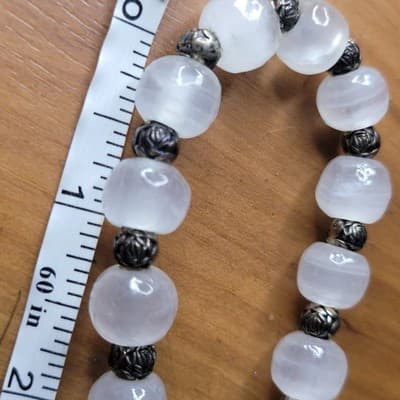 Natural White Satin Spar Selenite Nugget Bead Necklace Metal Spacers - Thumbnail 6