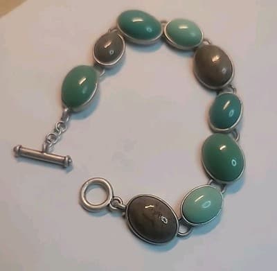 Vintage Multi Color Gemstone Bracelet Toggle Clasp - Image 1