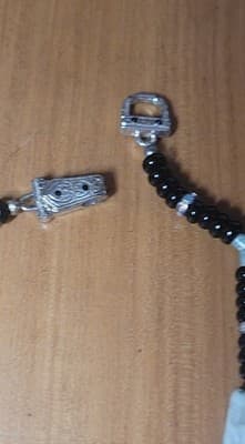 Dalmatian Jasper & Black Bead Pendant Necklace – Rhinestone Bail – 22" Handmade - Thumbnail 5