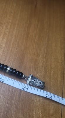 Dalmatian Jasper & Black Bead Pendant Necklace – Rhinestone Bail – 22" Handmade - Thumbnail 6