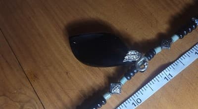 Dalmatian Jasper & Black Bead Pendant Necklace – Rhinestone Bail – 22" Handmade - Thumbnail 7
