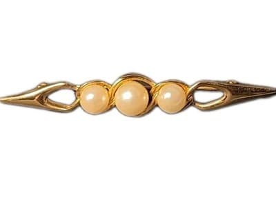 Vintage Gold Tone Pearl Bar Pin Brooch Signed TAT - Thumbnail 2