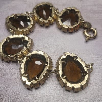 TALBOTS Designer Jewelry Smokey Topaz Crystal Rhinestone Quality Bracelet RARE - Thumbnail 3