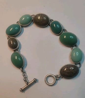 Vintage Multi Color Gemstone Bracelet Toggle Clasp - Thumbnail 3
