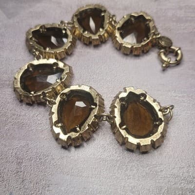 TALBOTS Designer Jewelry Smokey Topaz Crystal Rhinestone Quality Bracelet RARE - Thumbnail 4