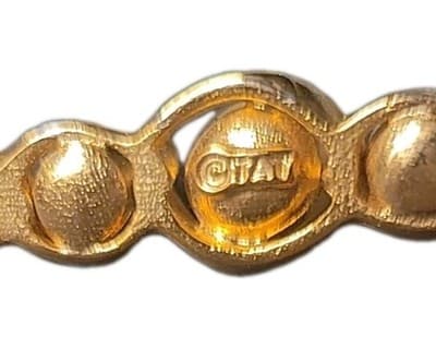 Vintage Gold Tone Pearl Bar Pin Brooch Signed TAT - Thumbnail 5