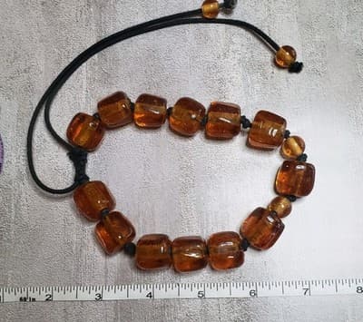 Chunky Golden Honey Amber Glass Bead Black Cord Necklace - Image 1