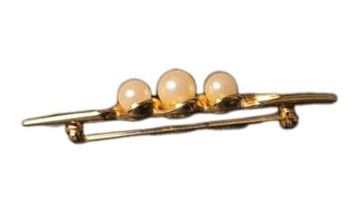 Vintage Gold Tone Pearl Bar Pin Brooch Signed TAT - Image 1