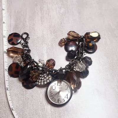 Chicos Beaded Bracelet Wrist Watch Rhinestones Crystals - Image 1