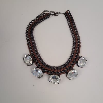 VCLM™ Couture Statement Necklace – Gunmetal Chain, Brown Ribbon, Oversized...