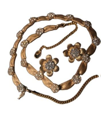 Crown Trifari Birthday Series Alfred Phillippe Ribbon Necklace Earrings Goldtone - Image 1