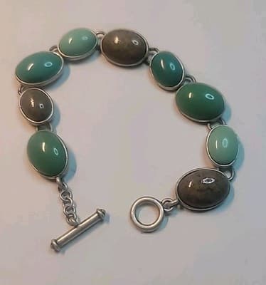 Vintage Multi Color Gemstone Bracelet Toggle Clasp - Thumbnail 4