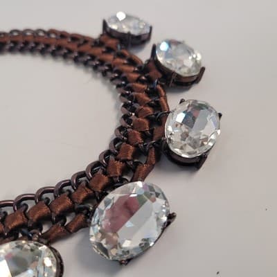 VCLM™ Couture Statement Necklace – Gunmetal Chain, Brown Ribbon, Oversized... - Thumbnail 4