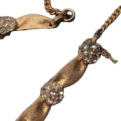 Crown Trifari Birthday Series Alfred Phillippe Ribbon Necklace Earrings Goldtone - Thumbnail 8