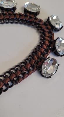 VCLM™ Couture Statement Necklace – Gunmetal Chain, Brown Ribbon, Oversized... - Thumbnail 7