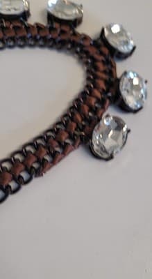 VCLM™ Couture Statement Necklace – Gunmetal Chain, Brown Ribbon, Oversized... - Thumbnail 8