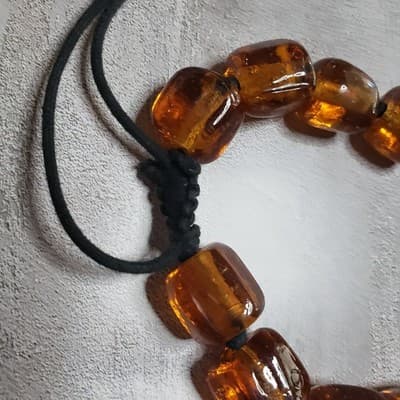 Chunky Golden Honey Amber Glass Bead Black Cord Necklace - Thumbnail 5
