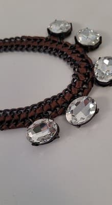 VCLM™ Couture Statement Necklace – Gunmetal Chain, Brown Ribbon, Oversized... - Thumbnail 10