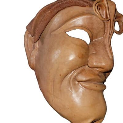 Handcrafted Leather Grotesque Mask Signed Chuites 2000 Artisan Folk Art - Image 1