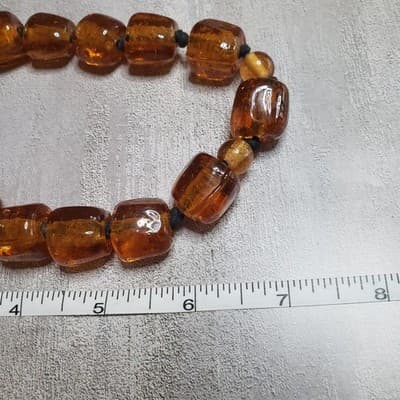 Chunky Golden Honey Amber Glass Bead Black Cord Necklace - Thumbnail 7