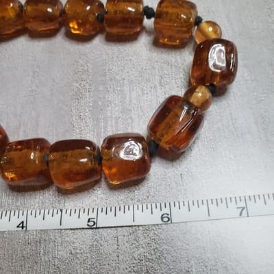 Chunky Golden Honey Amber Glass Bead Black Cord Necklace - Thumbnail 6