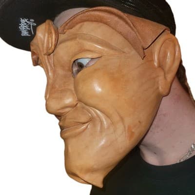 Handcrafted Leather Grotesque Mask Signed Chuites 2000 Artisan Folk Art - Thumbnail 11