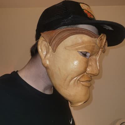 Handcrafted Leather Grotesque Mask Signed Chuites 2000 Artisan Folk Art - Thumbnail 13