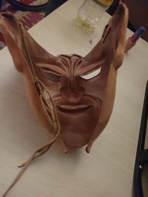 Handcrafted Leather Grotesque Mask Signed Chuites 2000 Artisan Folk Art - Thumbnail 15