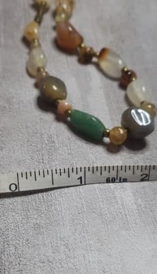 VINTAGE AGATE CARNELIAN QUARTZ BEAD BRASS NECKLACE STRAND STONE - Thumbnail 5