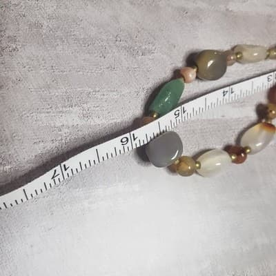 VINTAGE AGATE CARNELIAN QUARTZ BEAD BRASS NECKLACE STRAND STONE - Thumbnail 7