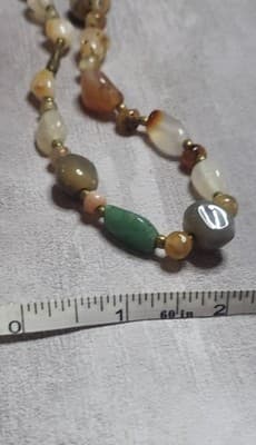VINTAGE AGATE CARNELIAN QUARTZ BEAD BRASS NECKLACE STRAND STONE - Thumbnail 8