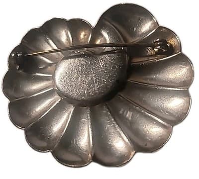 Carved Pierced Flower Dark Green Marbled Bakelite Brooch Pin Silver Toned Floral - Thumbnail 4