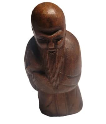Vintage hand-carved wooden figurine Chinese scholar Netsuke Style Mini - Image 1